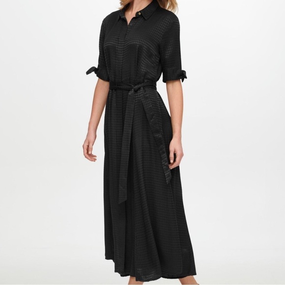 Calvin Klein Dresses & Skirts - Calvin Klein Tie-Sleeve Jacquard Short Sleeve Collared Midi Shirt Dress